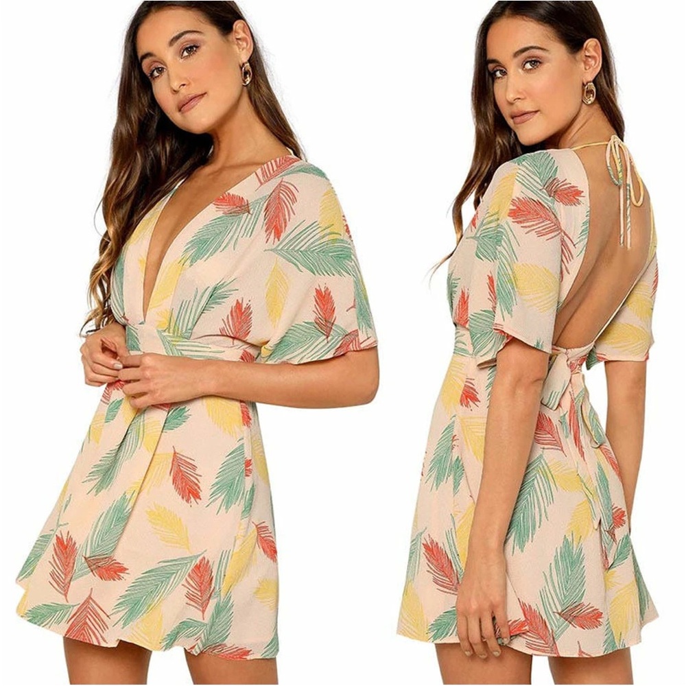 Amazon Tropical Print Backless A-Line Dress - Size XX-Large, Multicolor Palms
